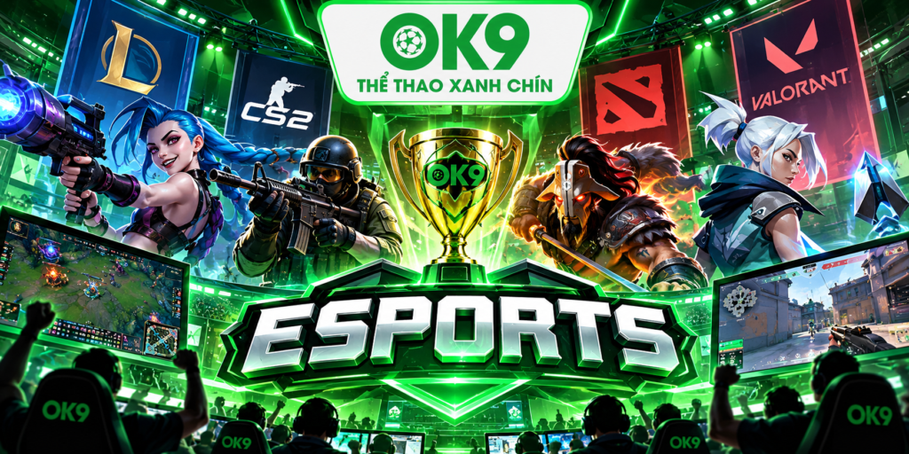 Giao diện Esports OK9 với các giải đấu thể thao điện tử nổi bật